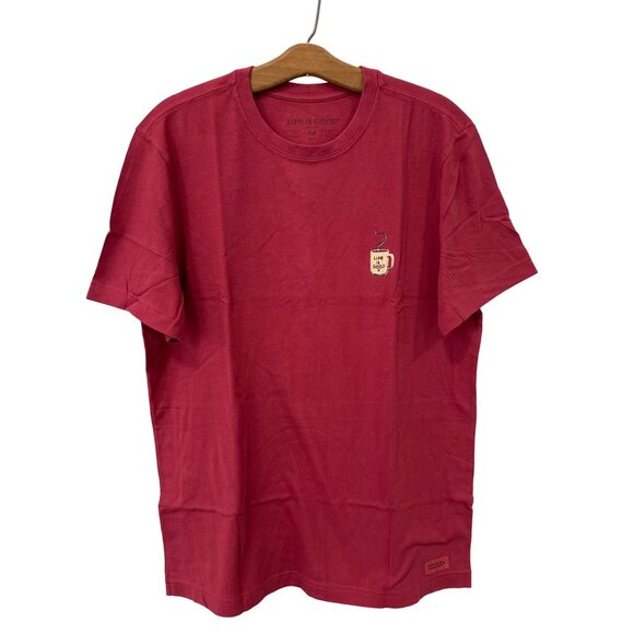 Life Is Good Happy Coffee Crusher Tee Mens Medium Red Cotton Graphic T Shirt NEW - Picture 1 of 6